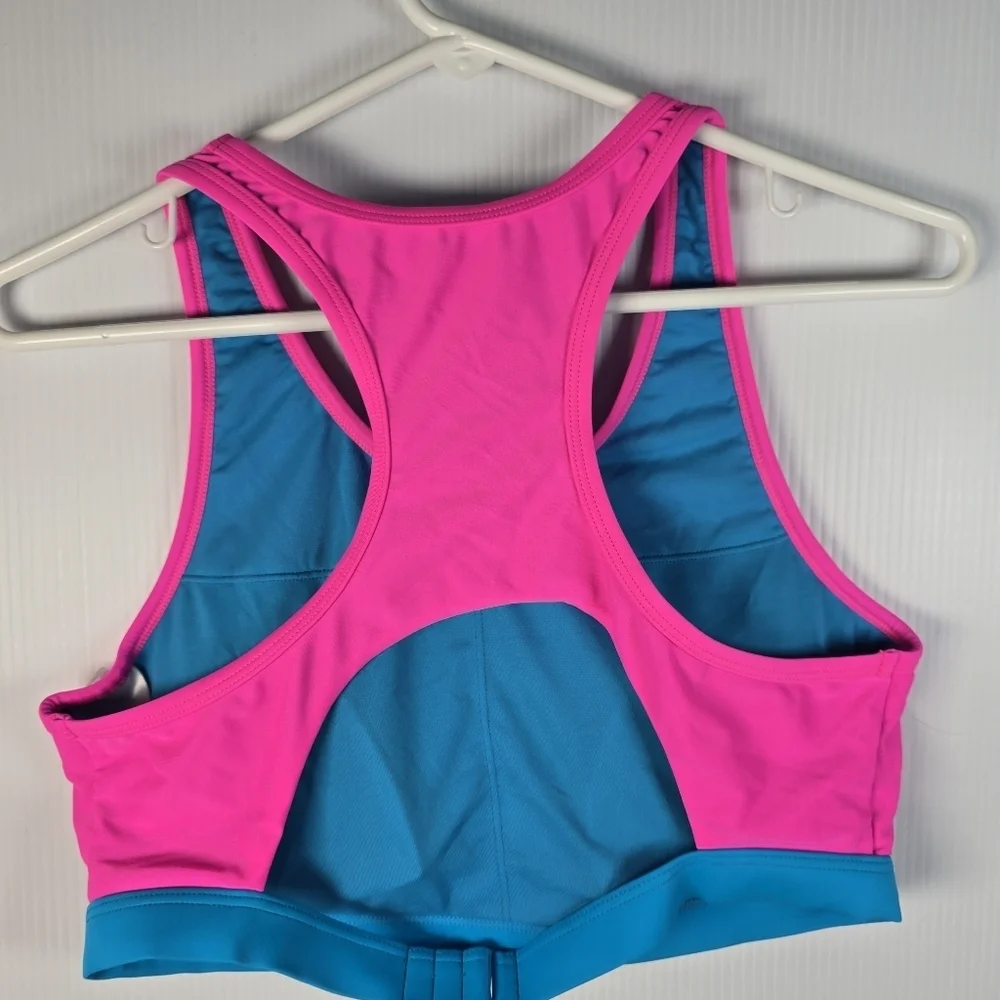 NWOT Adidas Womens Blue and Pink Sports Bra Bikini Top Neon Pink/Turq Size L